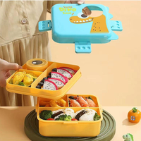 Mikrowellengeeignete Haushalts-Takeaway-Box mit Versiegelten Fächern und Dinosaurier-Grafik Bento-Box Plastik-Lunchbox für Kinder