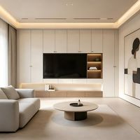 Mueble de TV Moderno de Lujo con Iluminación LED Personalizada, Vitrinas de Vidrio y Unidades de Pared para Sala de Estar