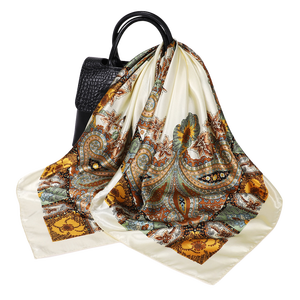 ผ้าคลุมศีรษะผ้าไหมซาตินพิมพ์ลายดอกไม้ดิจิทัลหรูหรา ดีไซน์ใหม่ 100% ผ้าไหม สำหรับผู้หญิง คุณภาพสูง รับสั่งทำโลโก้ - Product Image 2