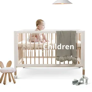 2026 Mới Đa Chức Năng Phong Cách Châu Âu Thiết Kế Đơn Giản Không Có Sơn Rắn Gỗ Giường Cũi Có Thể Điều Chỉnh Con Lăn Sồi Nối Bé Mô Hình Giường - Product Image 2