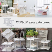 Vente en gros grande boîte d'emballage de gâteau transparente en plastique de luxe boîte d'emballage carrée de gâteau de mariage pop boulangerie