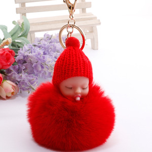 Baby Doll Toy Dropship Cute Sleeping Baby Doll Key Chains for Women Bag Toy Key Ring Fluffy <b>Pom</b> <b>Pom</b> Faux Fur Plush <b>Keychains</b> - Product Image 5