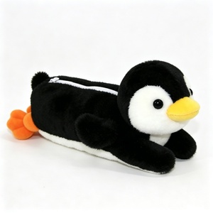 Estuche Personalizado para Lápices, Linda Bolsa de Papelería de Pingüino Suave y Esponjosa para la Escuela, Pingüino de Peluche Acostado en Blanco y Negro - Product Image 1