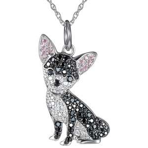 Livraison Rapide - <span class=keywords><strong>Collier</strong></span> Pendentif Chien <span class=keywords><strong>Chihuahua</strong></span> Noir, Bijoux Fins en Alliage de Zinc Écologique Style Animal Vente en Gros - Product Image 1