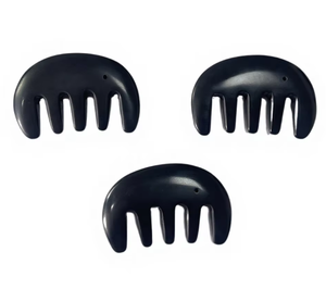 Masseur de tête noir, outils de massage du cuir chevelu, peigne à dents larges en pierre Bian, outil de grattage manuel - Product Image 2