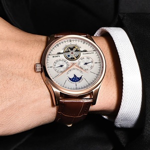 Reloj LIGE 6826 Clásico para Hombre, Reloj Mecánico Automático Retro, Reloj Tourbillon, Correa de Cuero Genuino, Resistente al Agua - Product Image 6