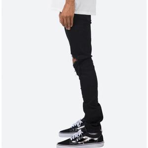 กางเกงยีนส์เดนิมสีดำฟอกทรงสกินนี่ฟิตแบบวินเทจขาดๆ สำหรับผู้ชาย ขายส่ง - Product Image 4