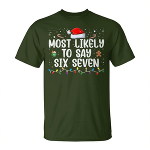 Camiseta de Navidad con la frase 'Most Likely To Say Six Seven', Unisex para Adultos, Cuello Redondo, Manga Corta, Impresión Digital, Promocional - Product Image 2