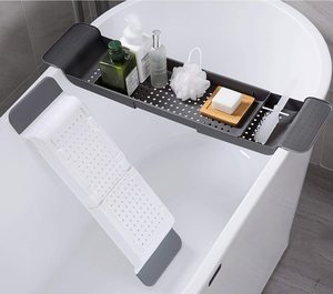 Plastic Square <strong>Bath</strong> Rack Extendable Two-Piece Eco-Friendly Modern Bathroom Caddy with <strong>Tray</strong> <strong>White</strong> - Product Image 5
