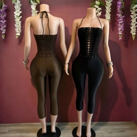 Atasan Crop Top Lengan Pendek Transparan Peeqi dan Celana Pendek/Capri Kulit PU / Set 2 Potong Pakaian Wanita Seksi Kasual