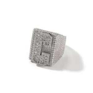 Hip Hop Custom Iced Out Single Baguette Initial Letter Number Square Ring