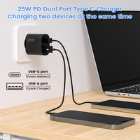 Chargeur mural EU 25W double port USB-C + USB-A PD QC3.0 Super Fast Charging Compatible OEM ODM