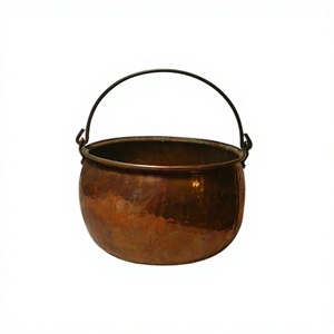 Panier à charbon en cuivre de forme ronde avec poignée, panier de rangement pour charbon de qualité supérieure, accessoires pour foyer - Product Image 1