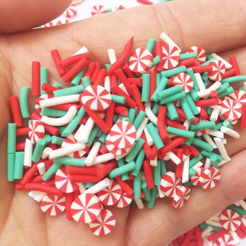 मिक्स क्रिसमस कैंडी पॉलिमर क्ले दौर फ्लैट चीनी Sprinkles 3D कीचड़ सामान कील कला स्टिकर