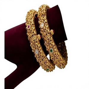 24K Gold Plated Flower Pattern <b>Bangle</b> Bracelets <b>Set</b> With Zircon Stones For Women Wedding Classic Style - Product Image 2