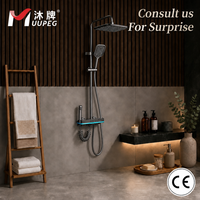 Ensemble de robinetterie de douche mural moderne en laiton chromé poli avec barre coulissante, valve en céramique, pommeau de douche carré à jet pluie et fonction massage, pour villa