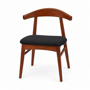 Chaise de salle à manger en bois de style moderne du milieu du siècle, siège rembourré en tissu noir, mobilier de maison, design en bois d'acajou - Product Image 1