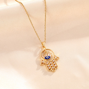 Unisex Titan Thép Với Zircon Hợp Thời Trang Tôn Giáo Phong Cách Bàn Tay Của Fatima Ma Quỷ Mắt Cọ Vòng Cổ - Product Image 1