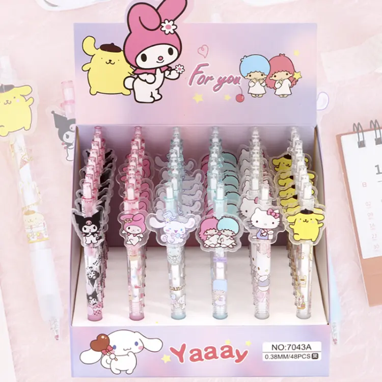 wholesale Creative Cartoon Press Gel Pen Melody Kuromi Acrylic Patch Press Type Ballpoint Pen Student Signature Pen