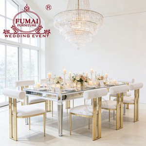 Wholesale Modern Stainless Steel Wedding Banquet <b>Table</b> with Glass for Outdoor and Home Dining Rooms - Product Image 5