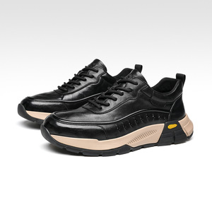 รองเท้าลำลองผู้ชาย หนังวัวชั้นบนสุด ทนทานต่อการสึกหรอ รองเท้าวิ่งกันลื่น ใช้ได้ทุกวัน สีพื้น มีเชือกผูกด้านหน้า - Product Image 2