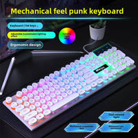 T-WOLF T11 Gaming Wired Keyboard 104 Keys Retro-round Keycaps Gaming LED Keyboard Punk Style Mechanical Feeling Keyboard