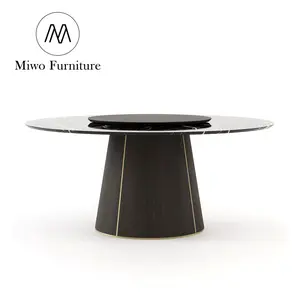 Moderno tavolo da pranzo in marmo nero in acciaio inossidabile per 8 10 12 tavolo da pranzo rotondo di lusso con centro rotante