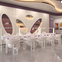 Ensemble Table et Chaises de Manucure de Luxe pour Salon à Double Poste, Plateau en Marbre Blanc, Table Moderne pour Institut de Beauté avec Lumières