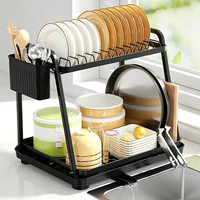 Égouttoir à vaisselle et bols double couche sur pied pour comptoir de cuisine avec plateau de drainage