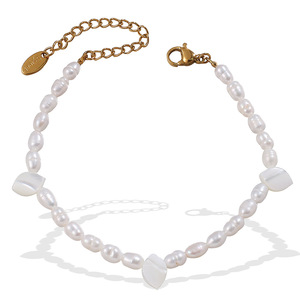 Freshwater Pearl Beaded Necklace And <b>Bracelet</b> <b>Set</b> Heart Shape Irregular Women's Everyday Wear Stainless Steel 18K Gold Plated - Product Image 5