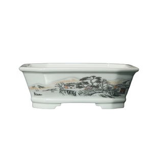 Pot à bonsaï rectangulaire en céramique, peint à la main, bleu et blanc, style paysage chinois, pour décoration de bureau - Product Image 5