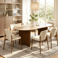 Table à manger ovale moderne de haute qualité, imperméable et écologique, 4-8 chaises, pieds en bois, pierre de cire blanche naturelle pure, mobilier de maison