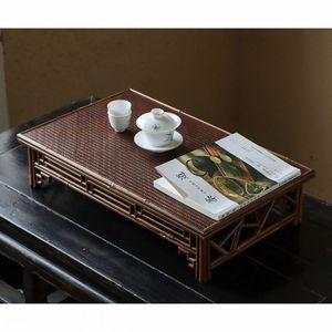 Table à thé en bambou de style chinois, petite table carrée rétro colorée pour service à thé - Product Image 3