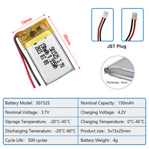 맞춤형 충전식 <span class=keywords><strong>3.7v</strong></span> 501525 150mah 리튬 폴리머 <span class=keywords><strong>Lipo</strong></span> 배터리 502020 <span class=keywords><strong>3.7V</strong></span> 180mAh 601220 701225 리튬 폴리머 배터리 - Product Image 3