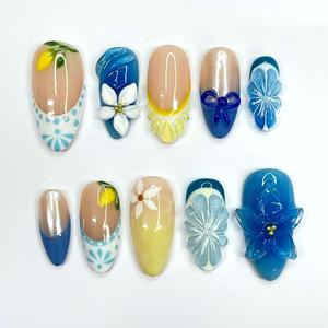 Betifnail <span class=keywords><strong>Uñas</strong></span> Postizas de Lujo 3D con Flores, Forma Ataúd/Almendra, con Purpurina, Venta al por Mayor, <span class=keywords><strong>Pegamento</strong></span> <span class=keywords><strong>para</strong></span> Aplicación en Dedos, 10 Uds./Set - Product Image 3