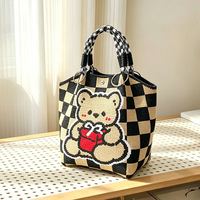 Nouvel Arrivage Sac à Main Tricoté Sac Seau Floral Grande Capacité Sac en Tricot Sac à Bandoulière Carré Décontracté Sac à Main Quotidien Tendance pour Femme