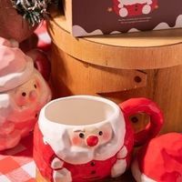 Tasse à café en céramique Père Noël avec couvercle en forme de chapeau, 360 ml, sculptée, avec boîte cadeau pour offrir en fêtes et décorer la maison