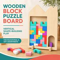 Papan Puzzle Balok Kayu Vertikal Berbentuk Kastil, Permainan Edukasi Membangun dengan Balok Warna-warni dan Slot Penyimpanan Samping untuk Usia 3-6 Tahun