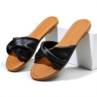 Sandales à enfiler pour femmes, confortables, à semelle souple, en PU, avec bride torsadée, bout ouvert, légères, pour l'extérieur