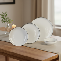 Nouvelle vaisselle en porcelaine de style nordique en céramique blanche avec bordure noire classique, service de table pour hôtel, pour un usage quotidien