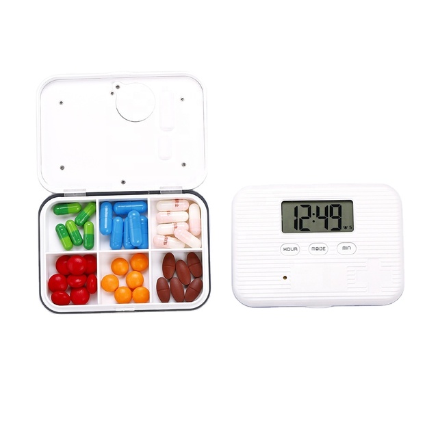 Folding Plastic Portable Travel Smart Electronic Timer Reminder Pillbox with Digital Screen Alarm Clock
