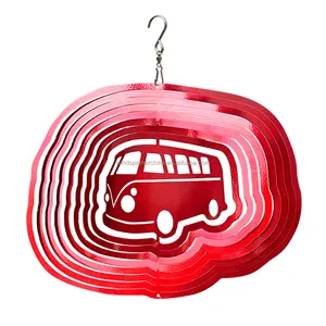Rode Roestvrijstalen Windspinner Kinetische Hangende Tuin Decor Cadeau-Bus