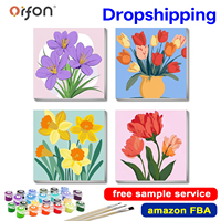 Kit de peinture par numéros de fleurs (lot de 4) pour adultes, vente en gros pour les vendeurs FBA, ensemble de peinture DIY pour la décoration murale de la maison