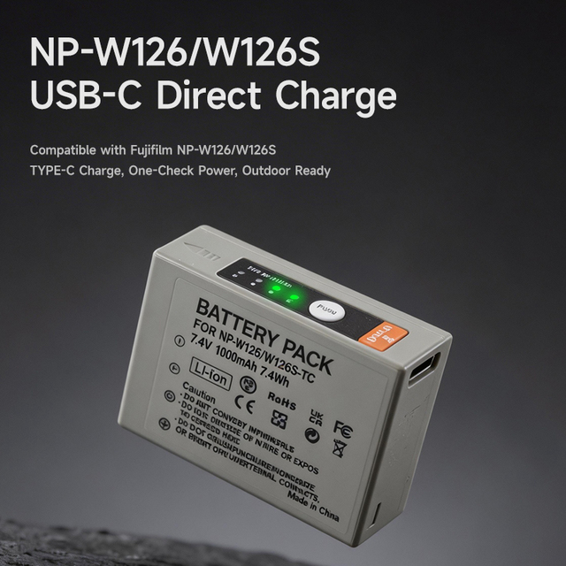 NP-W126-TC USB-C Fast Charging 1000mAh Replacement Brand New Camera Battery Fully Decoded Lithium Pack ForFuji X-E4 X-T50 X-Pro3