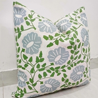 Housse de coussin de canapé en coton pur à imprimé floral vigne verte, motif botanique bleu, pour décoration intérieure de salon de style cottage