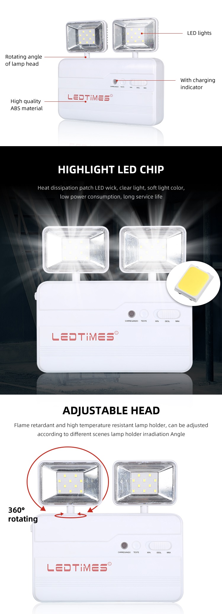 LEDTIMES Easy Installation Adjustable Indoor Hospital Smd 0.2watt Portable Rechargeable Led Emergency Light