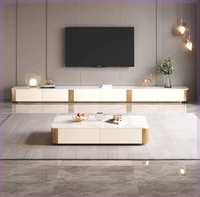 Meuble TV en bois massif de style italien, ultra long, avec panneaux en pierre, écologique, durable, haut de gamme, pour salon