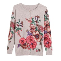 2026 Damen Rundhals-Strickjacke mit Blumenmuster und Langen Ärmeln, Elegante Hochwertige Strickware für Damen-Alltagsmode