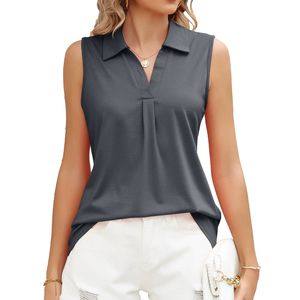 Camiseta sin mangas de punto transpirable de secado rápido para mujer, cuello redondo, color liso, ajuste holgado, ideal para verano - Product Image 2