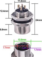 Conector Hembra Recto Codificado M12 de 4 Pines, IP67 Impermeable, para Panel Trasero, Tipo Soldadura, Montaje en Campo, Sensor